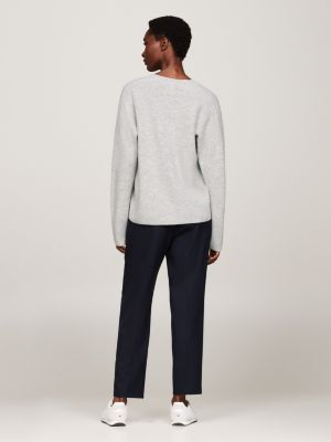 grey v-neck relaxed jumper with cashmere for women tommy hilfiger