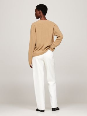 khaki v-neck relaxed jumper with cashmere for women tommy hilfiger