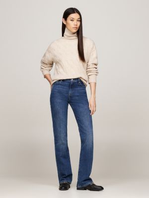 beżowy sweter z czystej wełny z golfem dla kobiety - tommy hilfiger
