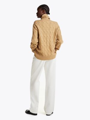 khaki relaxed pure wool roll neck jumper for women tommy hilfiger