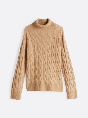 Relaxed Pure Wool Roll Neck Jumper | Khaki | Tommy Hilfiger