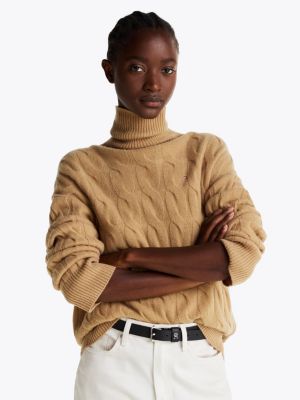 khaki relaxed pure wool roll neck jumper for women tommy hilfiger