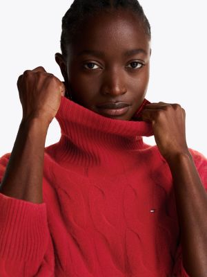 red relaxed pure wool roll neck jumper for women tommy hilfiger