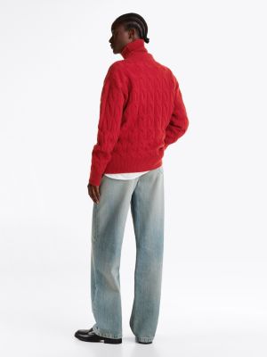 red relaxed pure wool roll neck jumper for women tommy hilfiger