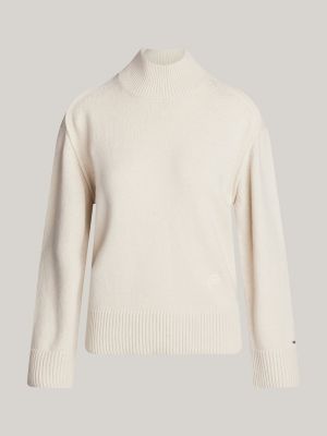 pull en laine mélangée à col cheminée beige pour femmes tommy hilfiger