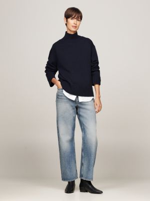 blau pullover aus wollmix mit mock-rollkragen für damen - tommy hilfiger