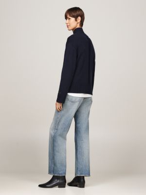 blue wool blend mock turtleneck jumper for women tommy hilfiger