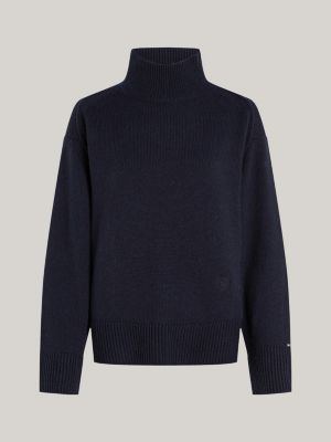 blau pullover aus wollmix mit mock-rollkragen für damen - tommy hilfiger