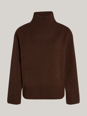 braun pullover aus wollmix mit mock-rollkragen für damen - tommy hilfiger