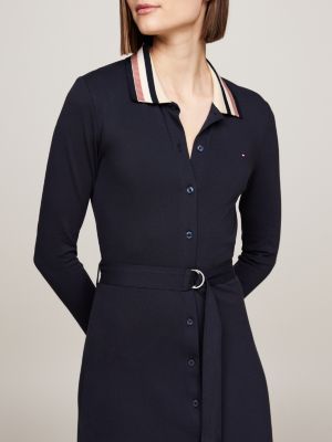 Robe polo longue et moulante avec ceinture Bleu Tommy Hilfiger