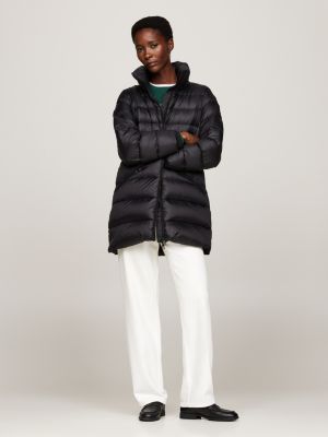 Black hooded puffer jacket with funnel neck online