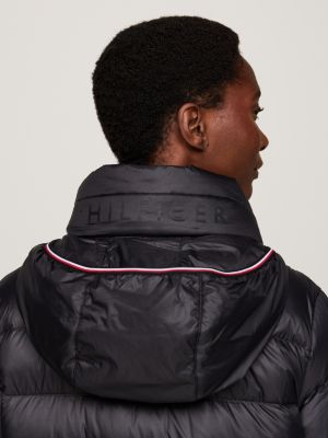 black down relaxed funnel neck coat for women tommy hilfiger