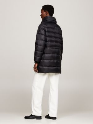 black down relaxed funnel neck coat for women tommy hilfiger