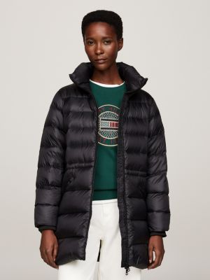 black down relaxed funnel neck coat for women tommy hilfiger