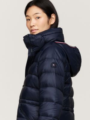 blue down relaxed funnel neck coat for women tommy hilfiger