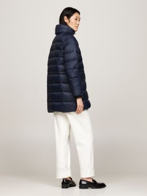 blue down relaxed funnel neck coat for women tommy hilfiger