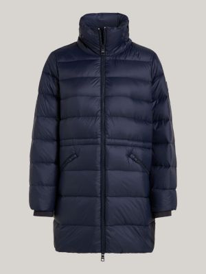 blue down relaxed funnel neck coat for women tommy hilfiger