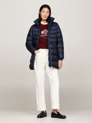 blue down relaxed funnel neck coat for women tommy hilfiger