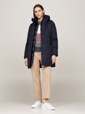 blue hooded padded parka for women tommy hilfiger