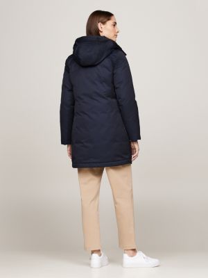 blue hooded padded parka for women tommy hilfiger