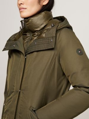 khaki wattierter parka mit kapuze für damen - tommy hilfiger