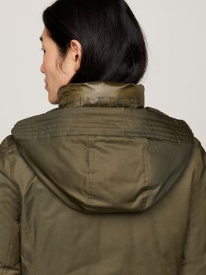 khaki wattierter parka mit kapuze für damen - tommy hilfiger