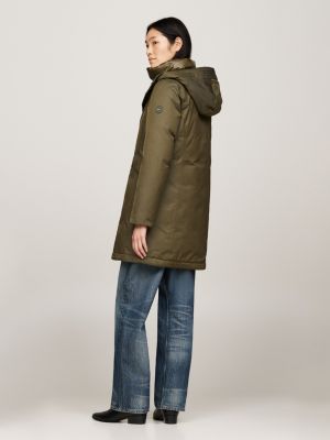 khaki wattierter parka mit kapuze für damen - tommy hilfiger