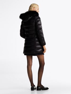 black down-filled glossy hooded puffer coat for women tommy hilfiger