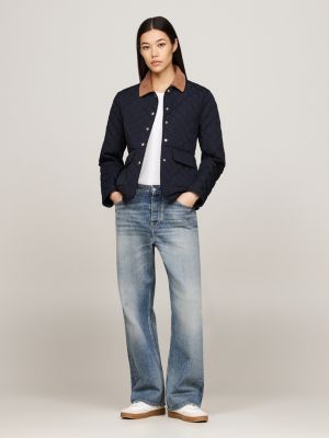blau wasserabweisende slim fit steppjacke für damen - tommy hilfiger
