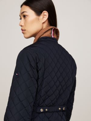 blue water repellent slim quilted jacket for women tommy hilfiger