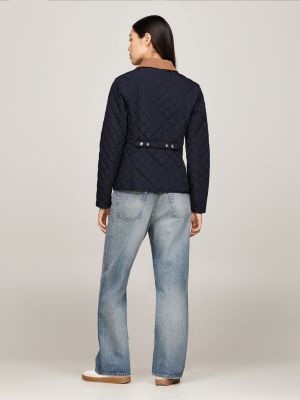 blau wasserabweisende slim fit steppjacke für damen - tommy hilfiger