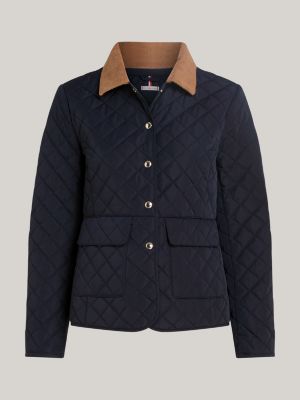 blue water repellent slim quilted jacket for women tommy hilfiger