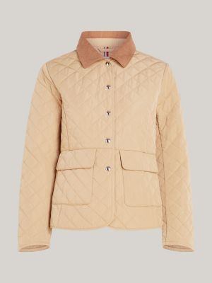 khaki water repellent slim quilted jacket for women tommy hilfiger