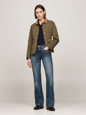 khaki water repellent slim quilted jacket for women tommy hilfiger