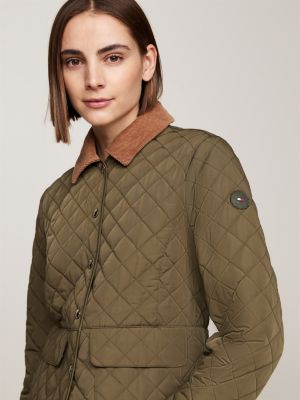 khaki water repellent slim quilted jacket for women tommy hilfiger