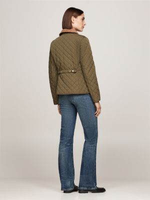 khaki water repellent slim quilted jacket for women tommy hilfiger