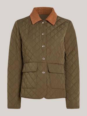 khaki water repellent slim quilted jacket for women tommy hilfiger