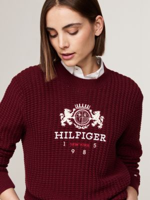 red embroidery waffle knit jumper for women tommy hilfiger