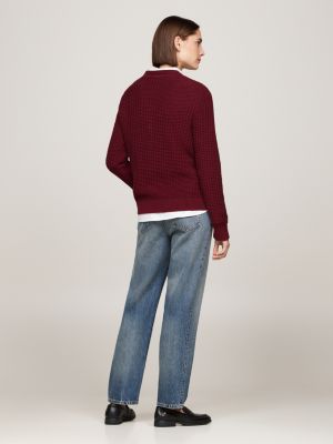 pullover a nido d'ape con ricamo rosso da donne tommy hilfiger