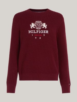 pull à tissage alvéolé et broderie rouge pour femmes tommy hilfiger