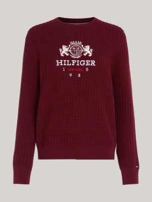 red embroidery waffle knit jumper for women tommy hilfiger