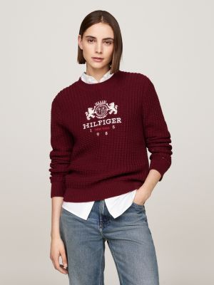 red embroidery waffle knit jumper for women tommy hilfiger