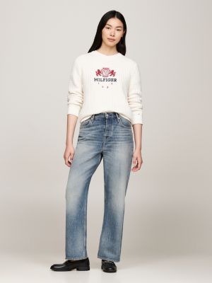 pink embroidery waffle knit jumper for women tommy hilfiger