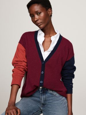 grey colour-blocked cardigan with cashmere for women tommy hilfiger