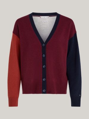 grey colour-blocked cardigan with cashmere for women tommy hilfiger