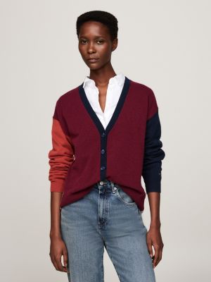 cardigan color block con cashmere grey da donne tommy hilfiger