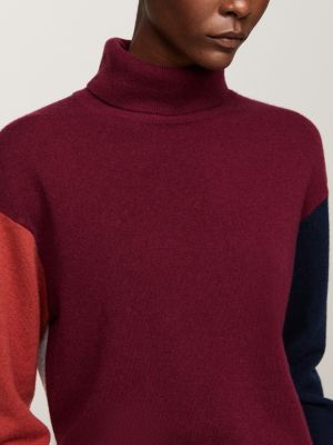 red colour-blocked jumper with cashmere for women tommy hilfiger