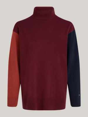 red colour-blocked jumper with cashmere for women tommy hilfiger