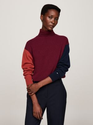 red colour-blocked jumper with cashmere for women tommy hilfiger