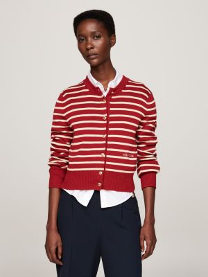 white stripe slim cardigan for women tommy hilfiger